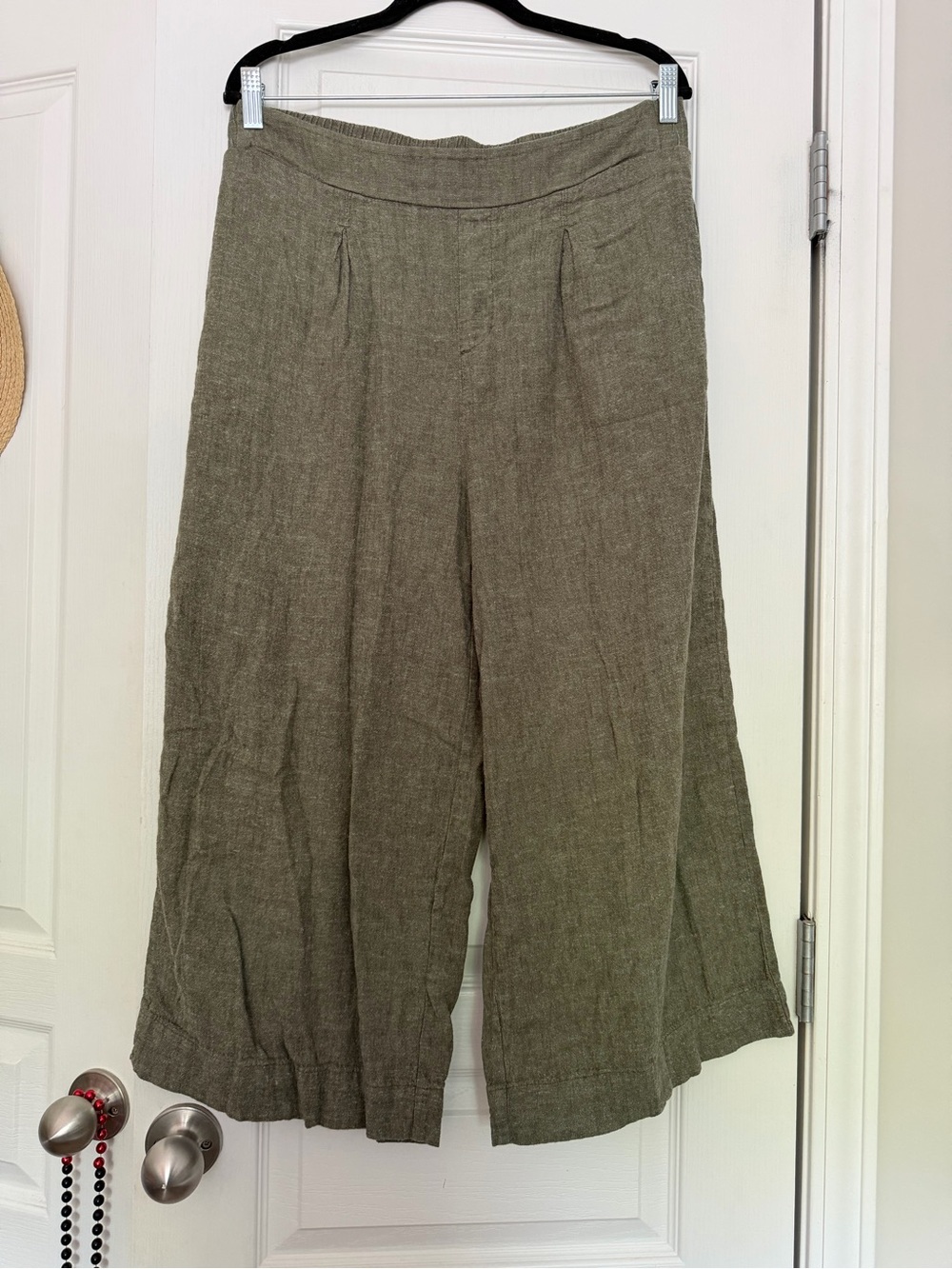 Ella Moss wide leg linen pants in olive green, size L/G